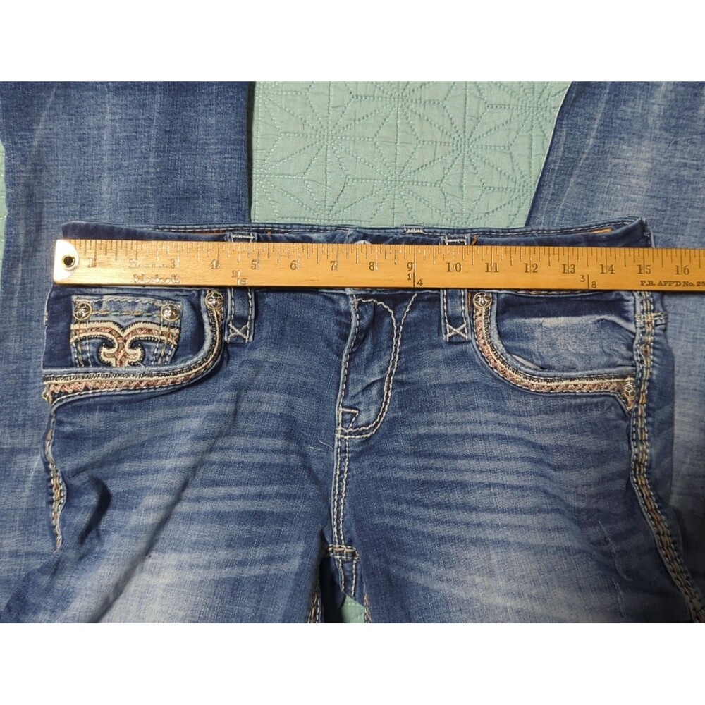 Rock Revival Felina Jeans Easy Crop Sz 28 Women’s Blue Distressed Embroidered - Picture 12 of 15
